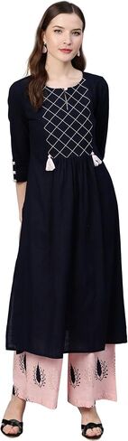 Idalia Straight Cotton Kurta with Palazzo Pant Set - Ideal for Wedding & Festive Occasions - 3/4 Sleeve, Round Neck (as1, alpha, 4x_l, regular, regular, Mustard) in Kuwait