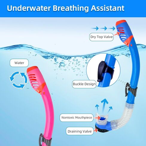 Snorkeling Gear for Kids ، Kids Snorkel Met للأعمار من 5 إلى 15 عامًا ، قناع الغوص الزجاجي المقسى والغطس مجموعة بانورامية 180 درجة in Saudi Arabia