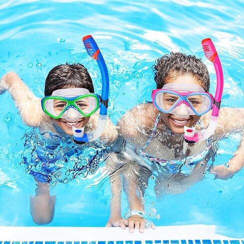 Snorkeling Gear for Kids ، Kids Snorkel Met للأعمار من 5 إلى 15 عامًا ، قناع الغوص الزجاجي المقسى والغطس مجموعة بانورامية 180 درجة in Saudi Arabia