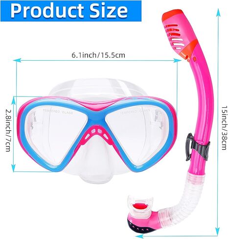Snorkeling Gear for Kids ، Kids Snorkel Met للأعمار من 5 إلى 15 عامًا ، قناع الغوص الزجاجي المقسى والغطس مجموعة بانورامية 180 درجة in Saudi Arabia