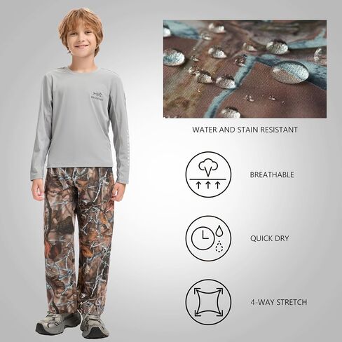 BASSDASH Invis Kid’s Youth Stretch Hunting Pants Water Resistant Breathable Camo Cargo Fishing Pant in Saudi Arabia