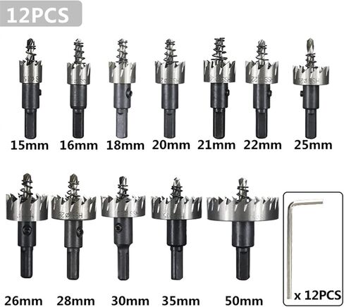Hole Saw Drill Bit 5/7/12/13pcs 15-53mm Steel Core Drill for Drilling Stainless Steel Metal Alloy Hole Saw 5Pcs(12pcs Set) in Saudi Arabia