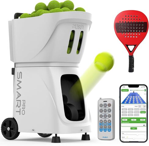 PT SMART Pro Padel Ball Machine: App & Remote Control ، 20 نقطة هبوط ، سعة 110 كرة-سرعة قابلة للتعديل 12-75 ميلاً في الساعة | بطارية 8H للنادي/المنزل in Kuwait