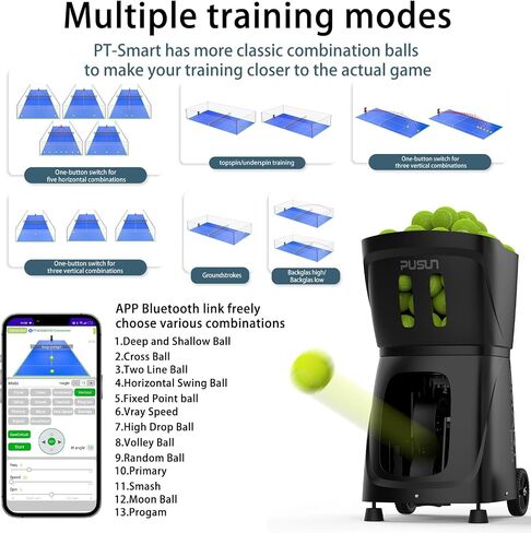 PT SMART Pro Padel Ball Machine: App & Remote Control ، 20 نقطة هبوط ، سعة 110 كرة-سرعة قابلة للتعديل 12-75 ميلاً في الساعة | بطارية 8H للنادي/المنزل in Kuwait