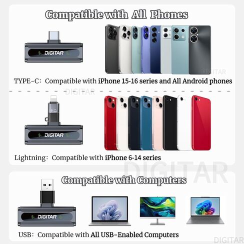 الميكروفون اللاسلكي اللاسلكي لافاليير ل iPhone و Android و iPad وخفض الضوضاء ومراقبة الصوت و Carringcase و Crystal Clear Zero -Warency للبث المباشر والتسجيل و youtube و tiktok in Saudi Arabia