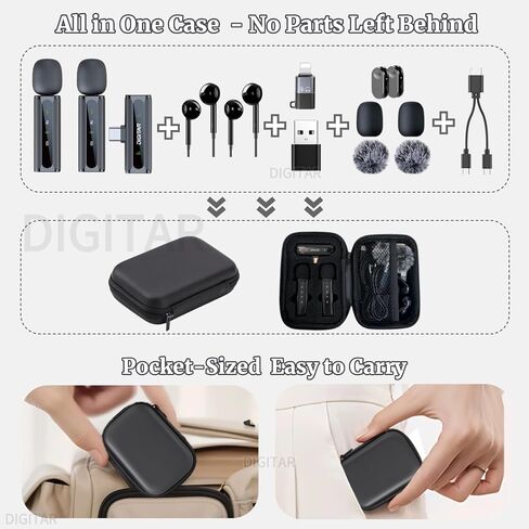 الميكروفون اللاسلكي اللاسلكي لافاليير ل iPhone و Android و iPad وخفض الضوضاء ومراقبة الصوت و Carringcase و Crystal Clear Zero -Warency للبث المباشر والتسجيل و youtube و tiktok in Saudi Arabia