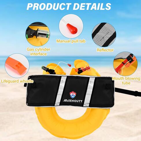 Manual Inflatable Belt Pack（with Reflective Sheet） Water Sports Waist Belt PFD for SUP Paddleboarding Kayaking Fishing Boating （fit 80-330 lbs） in Kuwait
