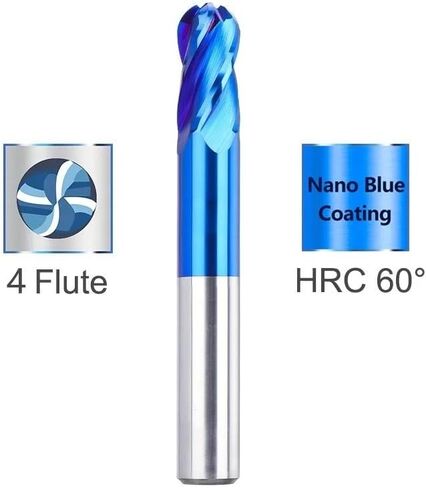 6mm 8mm 10mm Shank Milling Cutter 4 Flute Ball Nose Carbide End Mill CNC Milling Tool Spiral Router Bit for Metal Copper Steel R1.0-R8.0(Nano Blue Coated,R0.75x1.5x3x50x4D) in Saudi Arabia