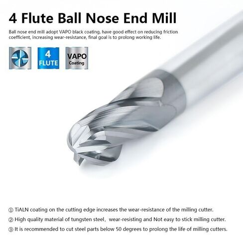 6mm 8mm 10mm قاطع الطحن شانك 4 قاطع كرة الأنف الناي كاربيد نهاية CNC أداة التوجيه دوامة جهاز التوجيه لصالح الصلب النحاسي المعدني R1.0-R8.0 (Nano Blue Coated ، R0.75x1.5x3x50x4d) in Saudi Arabia