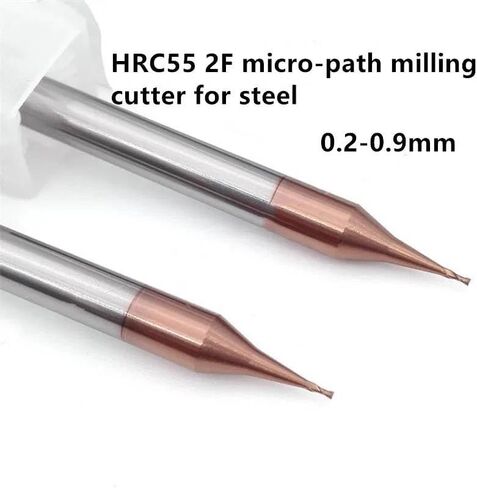 4mm Shank 2 Flute End Mill 0.2-0.9mm Milling Cutter Tungsten Carbide CNC Router Bit TiCN Coated Mini Milling Cutter(R0.1X4DX50L) in Kuwait