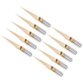 Engraving CNC Router Bits, 0.1mm (0.004") Tip Width 15 Degree Angle 1/8" Shank Ti-Coated Carbide V Groove Carving Bits - (Applications: for Wood Acrylic Plastic), 10-Pieces