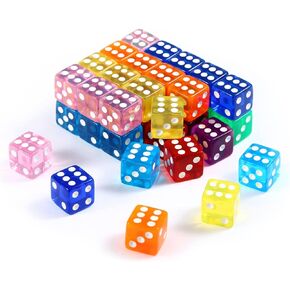 40 Pieces 16mm Dice Set 6 Sided Standard Game Dice Set for Board Game, Teaching Math - Square Dice, 8 Translucent Colors