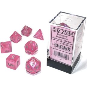 Chessex Polyhedral 7-Die Set - Borealis Pink/Silver with Luminary 27584 (CHX27584)