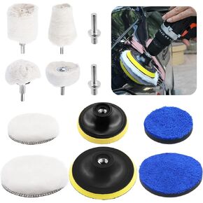 10Pcs Polishing Wheel Wool Buffing Pad Microfiber Pads Assortment Kit Includes 4 Cotton Buffing Wheels, 3 Inch 5 Inch Polishing Pad for Drill Buffer Attachment for Polishing and Buffing