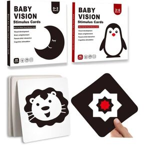 Visual Stimulation Flashcards, 4 Cards 80 Pages Black and White Baby Visual Stimulus Cards Sensory Developmental Black White Card Set for Newborn Baby (2 Books (0-6 Month))