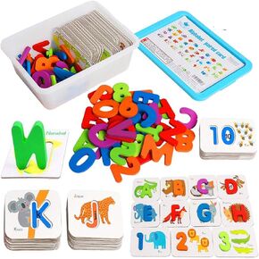 73pcs Numbers and Alphabets Flash Cards Set, ABC Wooden Letters and Jigsaw Numbers Animal Flashcards, Preschool Learning Educational Montessori Toys Gift for Toddlers Age 3+ Preschool.