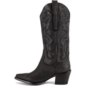 keleimusi Women's Cowgirl Boots Western Pointed Toe Knee High Pull-On Western Chunky Mid Calf Boot
