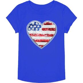 American Heart Flag Girls 4th of July Shirt USA Patriotic Kids Sequin T-Shirt for 2-7 Years