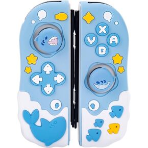 GeekShare Protective Case for Switch Joy Con Controllers,Soft Silicone Protective Cover with 2 Thumb Grips Compatible with Nintendo Switch/OLED Joy Cons - Shark Party