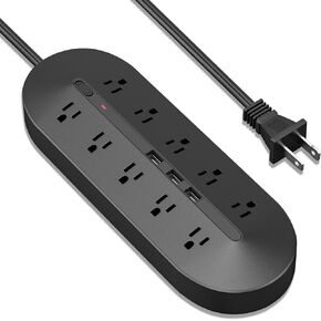 10FT 2 Prong Power Strip 3Meters Extension Cord, Polarized 2 Prong to 3 Prong Outlet Adapter with 5V 3.4A USB,700J Surge Protector, Wall Mountable, Ideal for Non-Grounded Outlets, Black