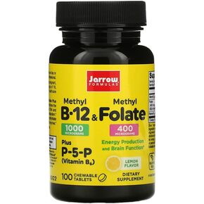 Jarrow Formulas Methyl B-12 & Methyl Folate - 100 Chewable Tablets, Lemon - Pack of 2 - Bioactive Vitamin B12 & B9 - Supports Energy Production, Brain Function & Metabolism - 200 Total Servings in Saudi Arabia
