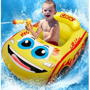 HopeRock Pool Float Kids with Water Gun، لعبة حمام السباحة للأطفال الصغار القابلة للنفخ للركوب على حمام السباحة للأولاد الذين تتراوح أعمارهم بين 3-8 سنوات، من أجل متعة الصيف للأطفال، ألعاب ركوب حمام السباحة (أحمر)