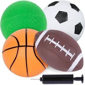 LovesTown 4PCS Sports Balls, Sport Ball Toy for Kids with Pump Football Soccer Ball Basketball Playground Ball for Toddlers Indoor & Outdoor Play