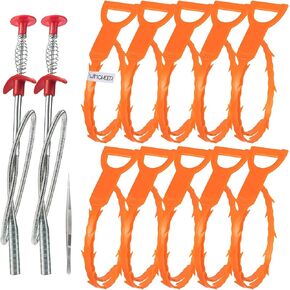 Drain Clog Remover Tool 12+1 PCs, Drain Cleaning Hair Catcher, Multi-Tooth Auger Cleaner Hair Grabber for Kitchen Sink Bathroom Tube Toilet
