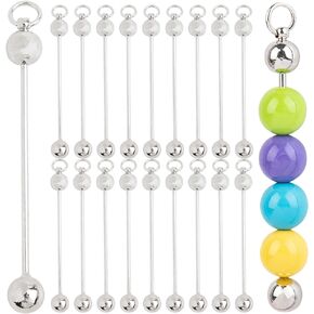 Framendino, 20 Pack Beadable Keychain Bars Key Chain Metal Bar Links for Jewelry Making Silver