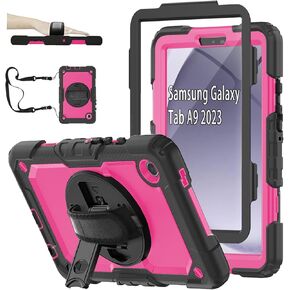 Samsung Galaxy Tab A9 Case 8.7 inch 2023( SM-X110/X115/X117)with Screen Protector Pencil Holder,Kids Shockproof Rugged Silicone Cover 360 Stand Hand Shoulder Strap for Galaxy A9 Tablet Purple