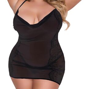 Plus Size Lingerie Babydoll for Women, Sexy Black Lingerie Set for Naughty Lace Chemise Valentine's Day Lingerie
