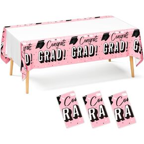 DYLIVeS Graduation Cap Party Tablecloths, 2024 Gongrats Grad Party Plastic Tablecover Disposable Pink Graduation Party Supplies Rectangular Table Cloth Graduation Decorations, 54 x 108 Inch, 3 pcs