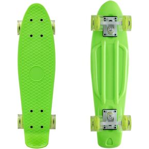 Complete 22 Inch Mini Cruiser Skateboard with PU Wheel Lights Retro Design for Kids, Youths, Beginners, and Adults