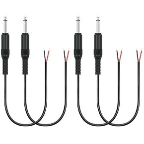 4 Pack Speaker Wire to 6.35mm 1/4 inch TS Mono Male Plug Adapter Connector to Bare Wire Open End Audio Cable for Microphone Speakers