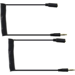 SING F LTD 2Pcs 3.5mm Stereo Jack Male Plug to Female Socket Spiral Coiled Adapter Cables Black Headphone Audio Spring Telescopic Extension Wires 1.2M
