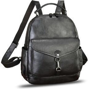 IVTG Genuine Leather Backpack for Women Knapsack Vintage Leather Rucksack Handmade Casual Satchel Daypacks Back Purse (Black)