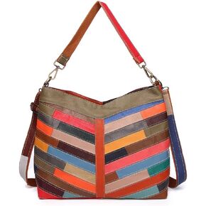 Women Multicolor Shoulder Purse Leather Tote Handbag Random Stripe Color Satchel