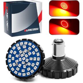 مجموعة VehiCode 1157 Harley LED Light Bulb (Halo Ring Red) - 2357 2057 7528 BAY15D بديل للدراجات النارية Harley Davidson الأمامي/الخلفي إشارة الانعطاف الوامضة الذيل مصباح إيقاف الفرامل (عبوتان) in Kuwait