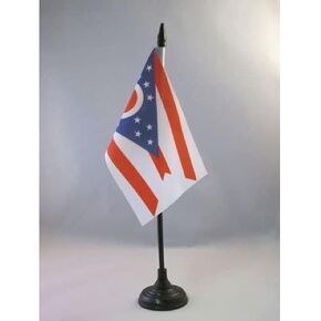 AZ FLAG Ohio Table Flag 4'' x 6'' - US State of Ohio Desk Flag 15 x 10 cm - Black Plastic Stick and Base
