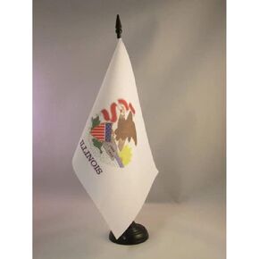 AZ FLAG Illinois Table Flag 5'' x 8'' - US State of Illinois Desk Flag 21 x 14 cm - Black Plastic Stick and Base