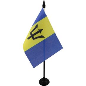 AZ FLAG Barbados Table Flag 4'' x 6'' - Barbadian Desk Flag 15 x 10 cm - Black Plastic Stick and Base