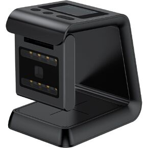 Alacrity 2D QR Wireless Hands-Free Omnidirectional Desktop Barcode Scanner, with Screen Display and Large Capacity Batteries, Compatible with Bluetooth & 2.4GHz Wireless, for Airport, Supermarket