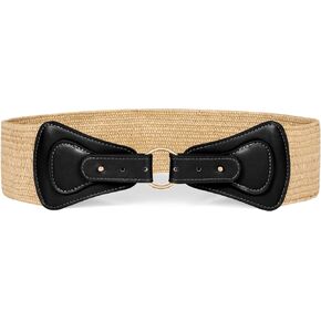 WHIPPY Women Straw Woven Stretch Belt Fashion Boho Elastic Waist Belt Skinny Ladies Dress Belt