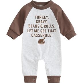 Newborn Infant Baby Girl Boy Thanksgiving Outfit Turkey Print Jumpsuit Long Sleeve Sweatshirt Romper Fall Clothes
