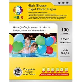 MR.R Single Side High Glossy Inkjet Photo Paper,180gsm 49lb,8.5''x11" with 100 sheets per pack