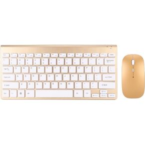 Zunate Wireless Keyboard and Mouse Combo, Ultra Slim Wireless Computer Keyboard, Ergonomic Silent Mouse, Compact USB Keyboard Mouse Set for PC, Laptop,Tablet (Gold)