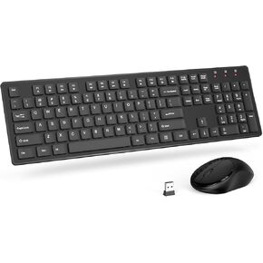 مجموعة لوحة مفاتيح وماوس لاسلكية، مستقبل USB 2.4 جيجا هرتز، لوحة مفاتيح مريحة كاملة الحجم مع ماوس هادئ 1600 نقطة في البوصة، لنظام التشغيل Windows/PC/Chrome OS - أسود in Kuwait
