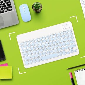 Wireless Keyboard and Mouse Combo, Cute Bluetooth Keyboard with Slicent Mouse, 3 Adjustable DPI, 2.4G USB Slim Keyboard Mouse Set for Windows for iOS for Android (Blue)
