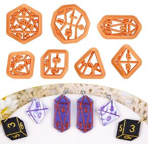 Puocaon Dice Polymer Clay Cutters - 7 Pcs Clay Cutters for Polymer Clay Earrings, Icosahedron Embossed Clay Cutters for Earrings Jewelry, Polyhedral-Flat Dice Clay Earring Cutters Clay Jewelry