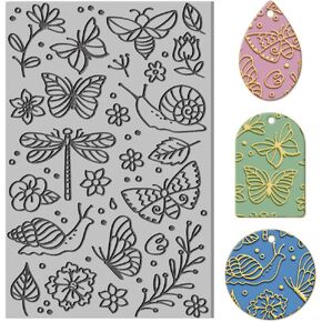 CHGCRAFT Butterfly Clay Texture Mat Dragonfly Snail Flowers Clay Modeling Pattern Pad Texture Sheets for Polymer Clay Making Earrings Jewelry, 4x2.6inch